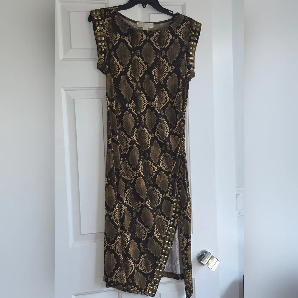 Michael Kors Brown Snake Print Midi Dress